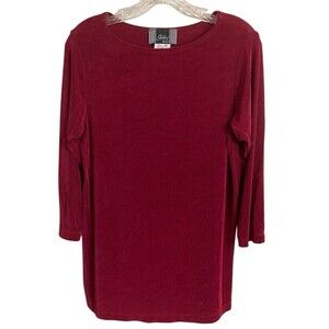 Slinky Brand Womens Size XS Top Red Burgundy Wine Stretchy Comfy Office Academia